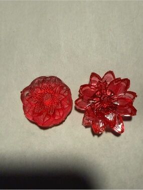 Red Resin Flower  Magnet Set - Kitchen Tool -2 pc set